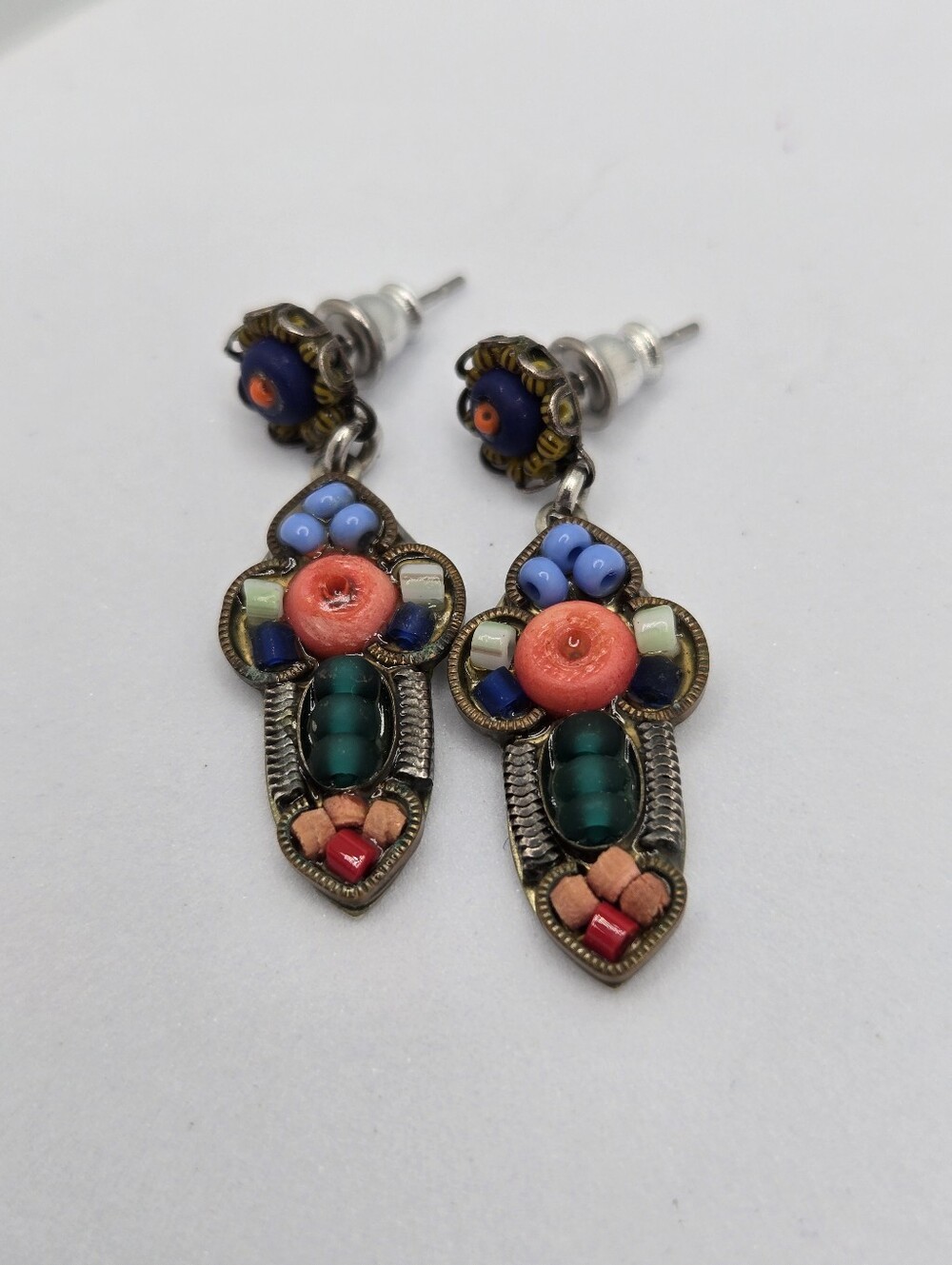 Ayala Bar Mosaic Beaded Dangle Earrings Boho Artisan Colorful Post 1.25"